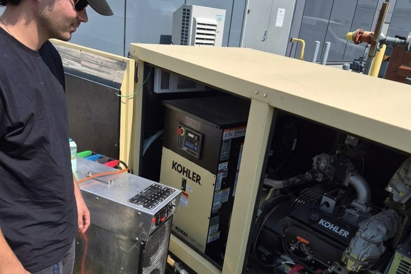 Load bank connected to a Kohler standby generator during a GenWorx load test in Ontario